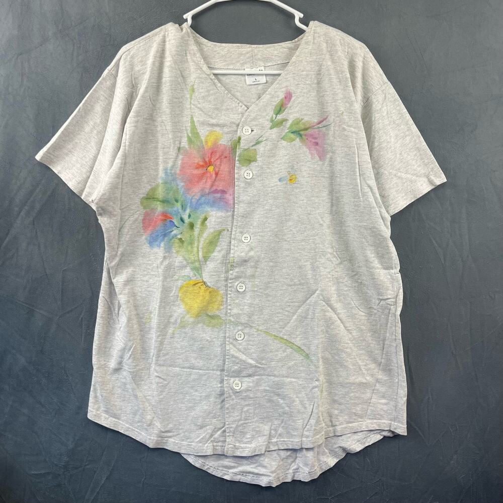 AOP Vintage Augusta Sportswear Airbrushed Floral Shirt USA Made Henley Large